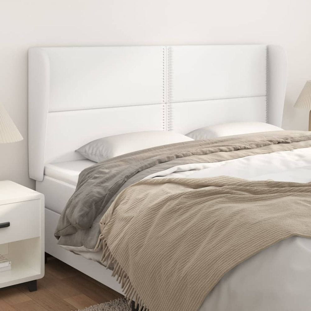 Vidaxl Čelo postele so záhybmi biely 163x23x118/128 cm umelá koža